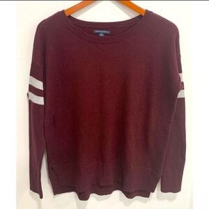 Women's American Eagle Outfiters Burgundy Sweater with White Stripes Size L
